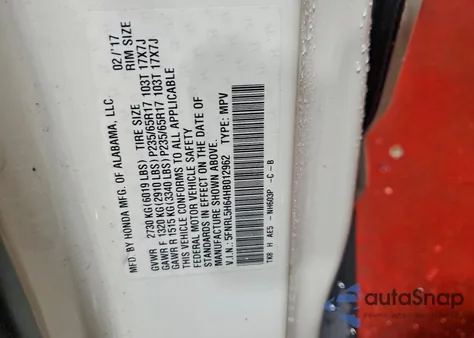 2017 Honda Odyssey Exl z USA, uszkodzony, nr VIN 5FNRL5H64HB012962